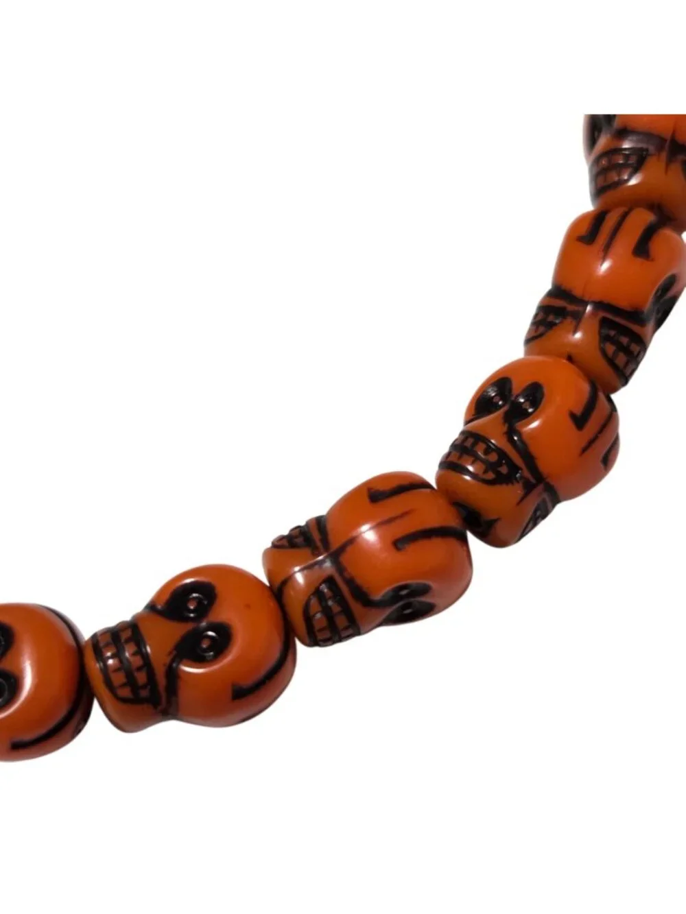 Halloween Beaded Bracelet Orange Skull Spooky Holiday Stretch Fashion Jewelry